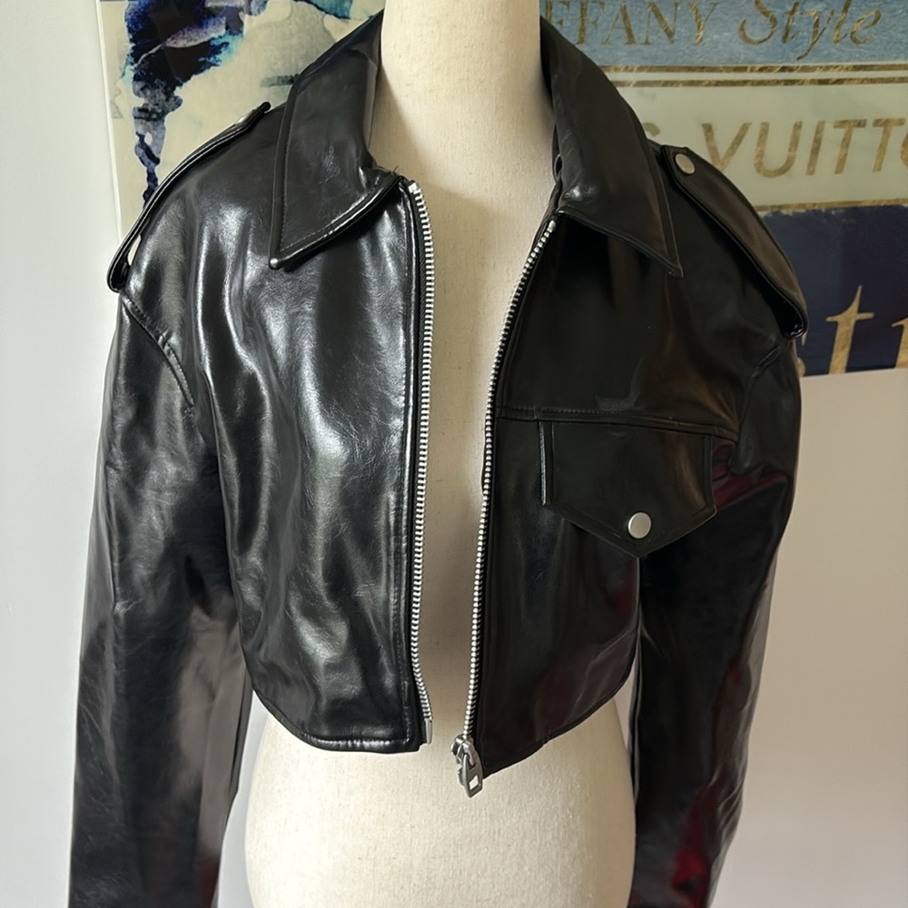 ZARA Black Faux Crop Biker Jacket